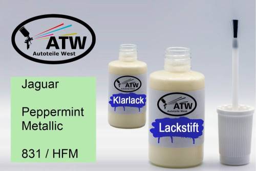 Jaguar, Peppermint Metallic, 831 / HFM: 20ml Lackstift + 20ml Klarlack - Set, von ATW Autoteile West.